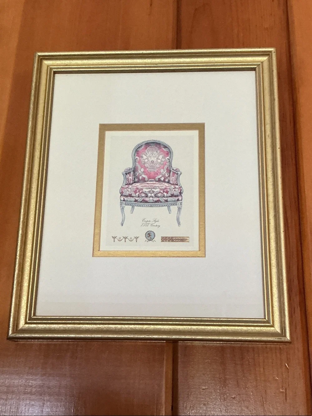 Vintage Rare prints Gold Framed Pink and Blue Chair Wall Art -
